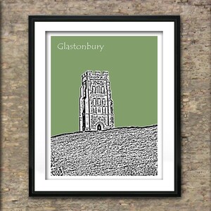 Glastonbury Art Print Skyline Poster A4 Size Glastonbury Tor England