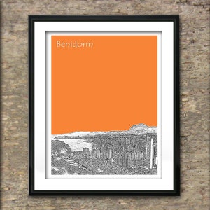 Benidorm Spain Skyline Art Print Poster A4 Size Alicante