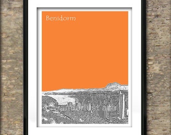Benidorm Spain Skyline Art Print Poster A4 Size Alicante