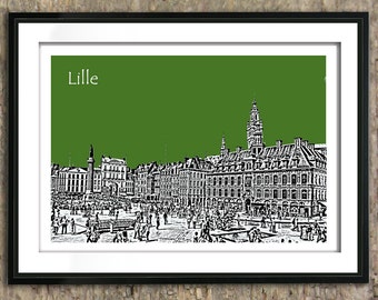 Lille Skyline Art Print Poster A4 Landscape Size France