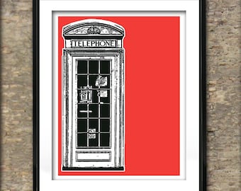 British Phone Box Art Print Poster A4 Size Old Style Phone Box England