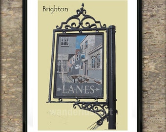 The Historic Lanes Signpost Brighton England - Coloured Version