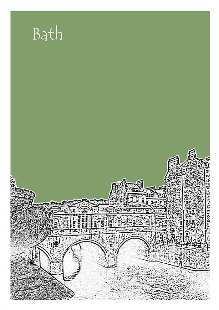 Bath Art Print Skyline Poster A4 Size Pulteney Bridge England Etsy
