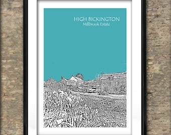 High Bickington Skyline Art Print Poster A4 Size (Millbrook Estate)