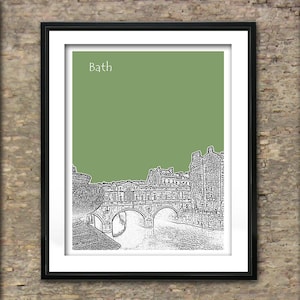 Bath Art Print Skyline Poster A4 Size Pulteney Bridge England