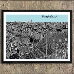 Pontefract Skyline  Landscape A4 Size  showing the Market place England UK