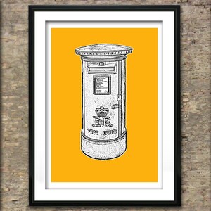 British Post Box Art Print Poster A4 Size Old Style Post Box England Version 1