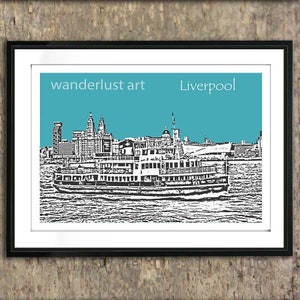 Liverpool Art Print Poster A4 Size Ferry on the Mersey England