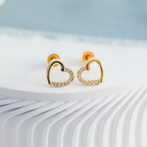 Kids 14K Gold Plated Floating Heart Screw Back Earrings, Newborn Infant Baby Earrings, Little Girls Gold Jewelry, Toddler Studs, Valentines