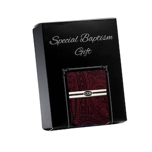 Ensemble cravate cachemire bordeaux Baptême LDS avec pinces à cravate CTR pour garçon, cadeau de baptême, cravate bordeaux pour jeune, cadeau de baptême LDS pour garçons