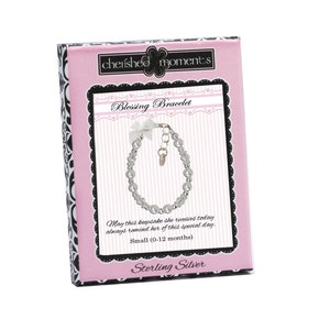 Personalized Sterling Silver Baby Blessing Bracelet with Pearls and Crystals for Infant Blessing, Dedication, Naming Newborn Baby Girl Gift