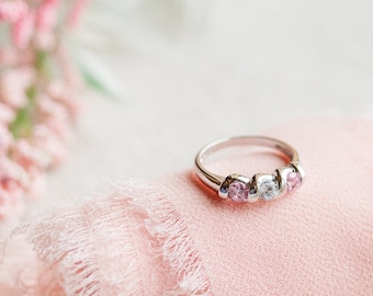 Sterling Silver Baby Ring with Pink/Clear CZs, Infant, Newborn, Child, Little Girls, Toddlers, Kids Jewelry, Pinky or Toe Ring Teens, Women