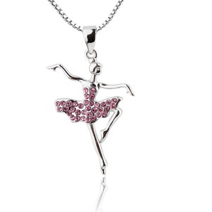 Children&#39;s Sterling Silver Ballerina Necklace with Pink Crystal, Toddlers, Little Girls Dance Team, Nutcracker Recital Gift, Ballet Jewelry