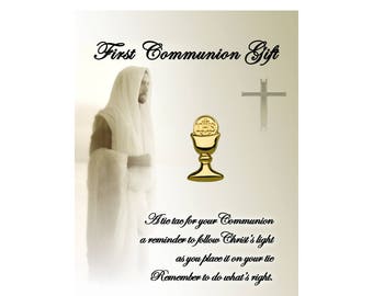 Boys First Communion Gold Chalice Tie Pin Gift Set for 1st Communion Gift, 1st Holy Communion Gold Chalice Tie Tack, Catholic Jewelry Gifts