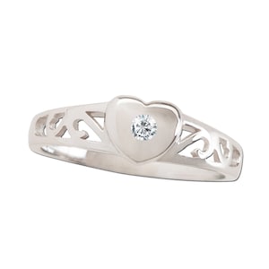 Sterling Silver Heart Baby Ring, Pinky Ring, Diamond Ring for Little Girls, Newborn Diamond Ring, Toddler Ring, Kids Heart Ring, Childs Ring