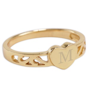 Personalized 14K Gold Plated Heart Baby Ring, Pinky Ring, Little Girls, Toddler, Kids, FREE Custom Engraved Children's Initial Jewelry