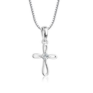 Girls Sterling Silver Infinity Cross Charm Necklace, Baby Baptism Christening Gift, Kids Catholic First Communion or Confirmation Jewelry