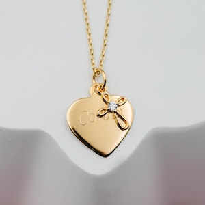 Personalized First Communion or Baptism Gift for Girls, 14K Gold-Plated Heart Cross Necklace with FREE Engraving for Kids, Teens, or Women