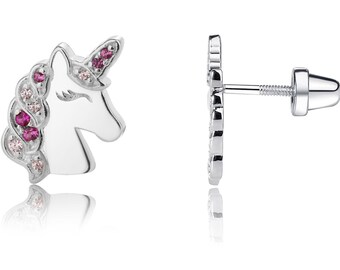 Orecchini A Vite Per Bambine In Argento 925 Con Pietra Portafortuna Simulata (Zirconia Cubica) – Stella Con Diamante Bianco – Sicuri E Ipoallergenici