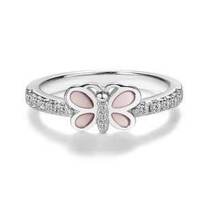 Little Girls Sterling Silver Baby Ring, Pink Butterfly With Little Girls Sterling Silver Baby Ring, Pink Butterfly With