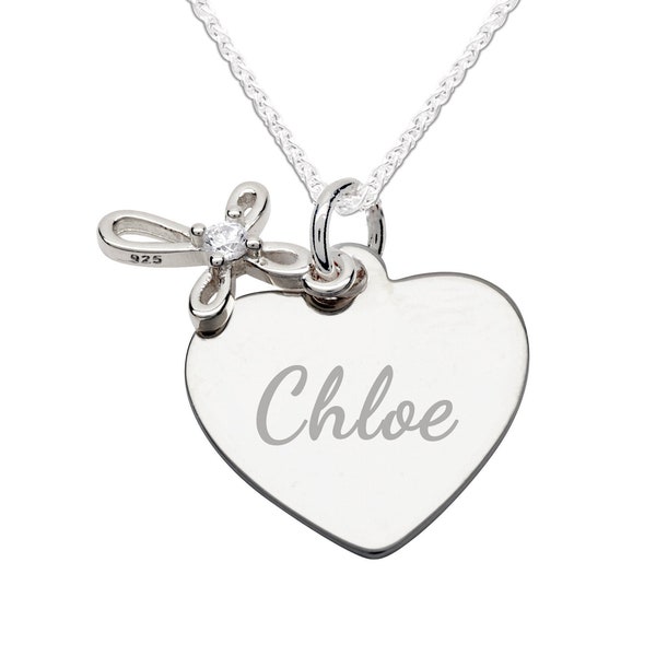 Personalized FREE Engraving, Sterling Silver Heart with Infinity Cross Necklace, Girls First Communion Gift, Custom Engraved, Kids, Adults