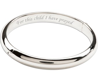 Personalized Sterling Silver "For This Child I have Prayed" Bangle Bracelet  Custom Engraved for Infants, Baby, Toddler, Girl Jewelry Gift