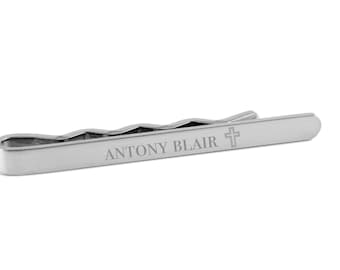 Classic Silver-Plated Tie Bar for Boys First Communion Gift, Confirmation Gift, Religious Gift with FREE Engraving in Gift Box