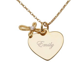 Personalized First Communion Gift for Girls, 14K Gold-Plated Heart Cross Necklace with FREE Engraving, Kids, Confirmation, Teenagers, Women