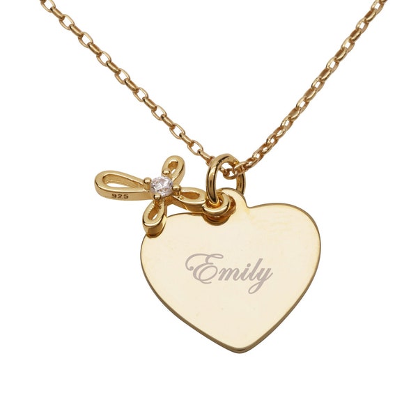 Personalized First Communion Gift for Girls, 14K Gold-Plated Heart Cross Necklace with FREE Engraving, Kids, Confirmation, Teenagers, Women