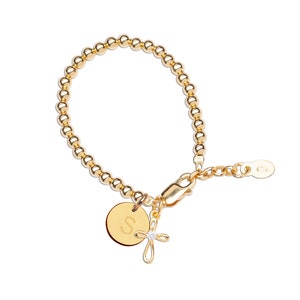 Baptism Gift for Girls 14K Gold-Plated Cross Charm Bracelet for Babies, Toddler, Teens & Women, Christening, First Communion or Confirmation