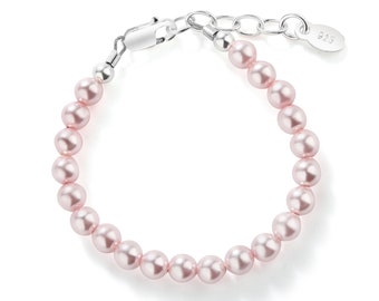 Sterling Silver Pink Pearl Bracelet for Little Girls, Flower Girl Gift, New Baby Girl Shower Gift, Infant Bracelet, Toddler Kids