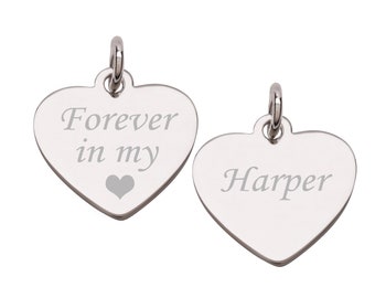 925 Sterling Silver or 14k Gold Plated over Sterling Silver Engraved Heart Charm, Perfect Customized Charm with Name for Kids and Adults