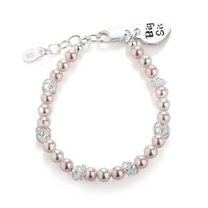 Sterling Silver "Big Sis" Bracelet adorned with Swarovski® pearls - Big Sister, Matching Sibling Little Girls, Older Sister New Big Sister