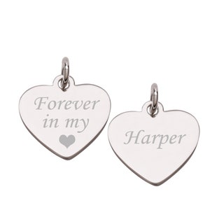 925 Sterling Silver or 14k Gold Plated over Sterling Silver Engraved Heart Charm, Perfect Customized Charm with Name for Kids and Adults