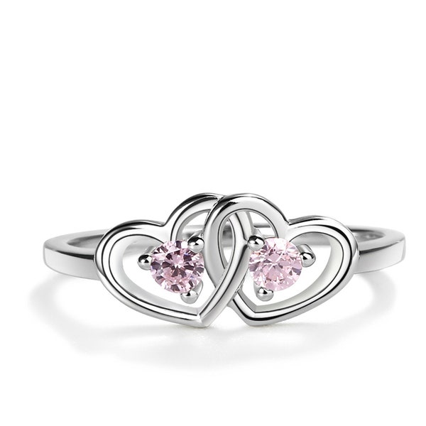 Sterling Silber Baby Ring, rosa Herzen, Geschenk für Kleinkinder, kleine Mädchen, Kinder, Kinder Oktober Birthstone Ring, Zeh oder Pinky Ring für Frauen