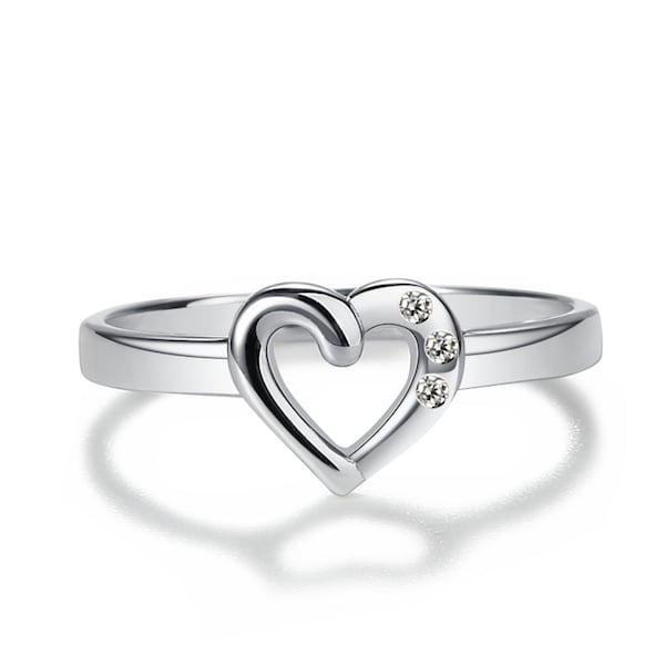 Sterling Silver Open Heart Baby Ring, Pinky Ring with CZ, Valentines Gift for Girls, Child, Kids, Toddler Ring, Children's Jewelry