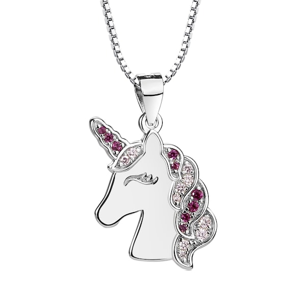 Sterling Silver Unicorn Charm Necklace with Pink CZs for Little Girls, Toddler Unicorn Jewelry, Kids Pink Unicorn Gift, Unicorn Theme Party
