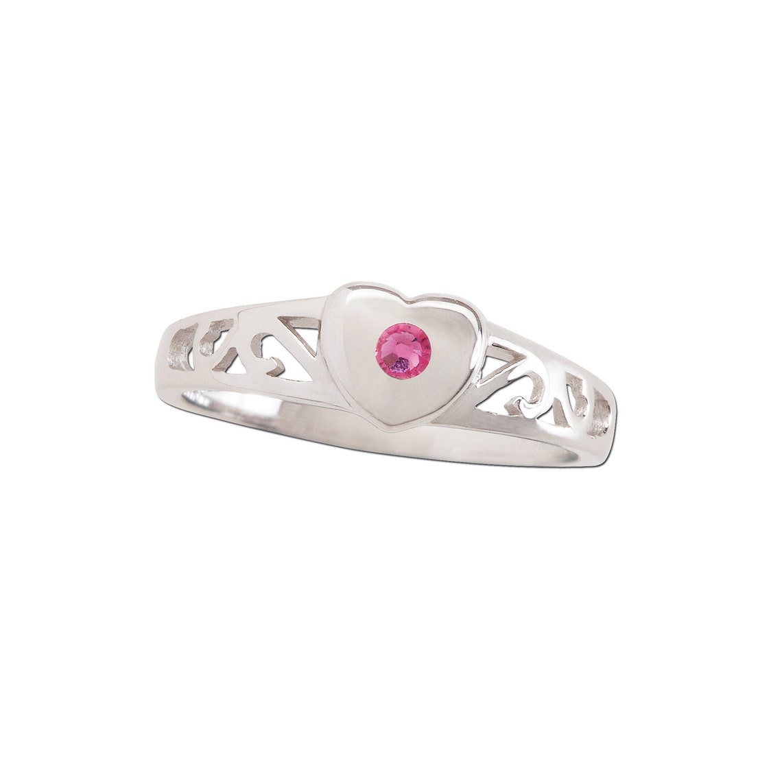 Childrens Sterling Silver Heart Baby Ring, Pinky Ring, Genuine Ruby ...