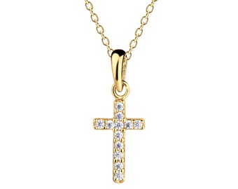 14K Gold-Plated Cross Charm Necklace with CZs, First Communion Gift, Confirmation, Christian Jewelry, Holy 1st Communion, Teens, or Women