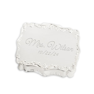 Petite boîte à bijoux rectangulaire en argent personnalisée avec nom gravé, monogramme ou message personnalisé GRATUIT - Un cadeau spécial pour les filles, les adolescents ou les femmes
