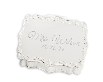Personalized Silver Small Rectangle Jewelry Box w-FREE Engraved Name, Monogram, or Custom Message -A special Gift for Girls, Teens, or Women