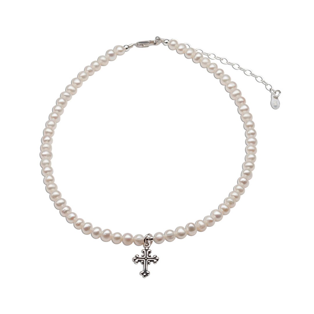 Children's Sterling Silver Cross Necklace With Freshwater Pearls, First