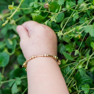 Little Girls 14K Gold-Plated Bracelet with Stardust Beads, Infant, Baby, Toddler, Kids, Teens, Women Stackable Matching Mom and Me Jewelry