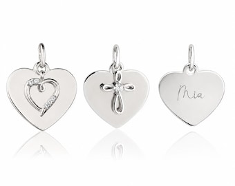 Herzanhänger aus 925er Sterlingsilber mit Gravur – personalisierter Anhänger für Kinder und Erwachsene, mit Namensgravur oder Wunschbotschaft