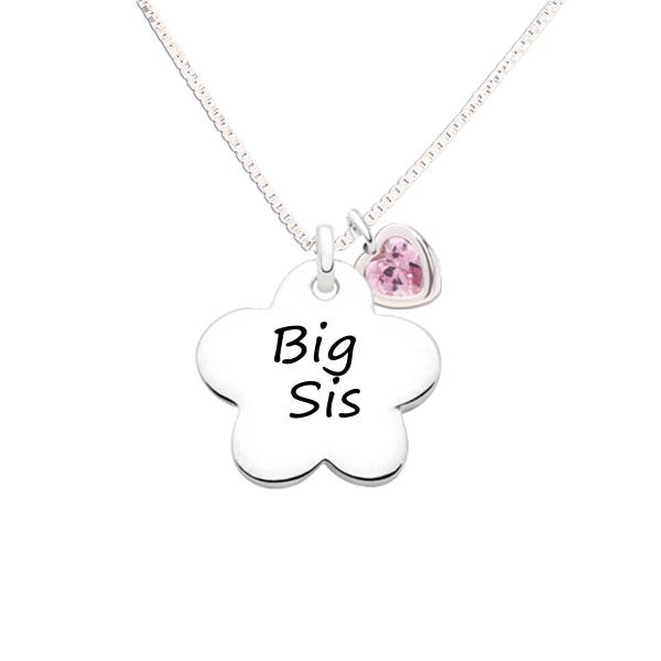 Girls Sterling Silver Big Sis and Lil Sis Flower Charm Necklace, Gift for Big Sister, Little Sister Gift, Sisters Matching Necklaces Jewelry