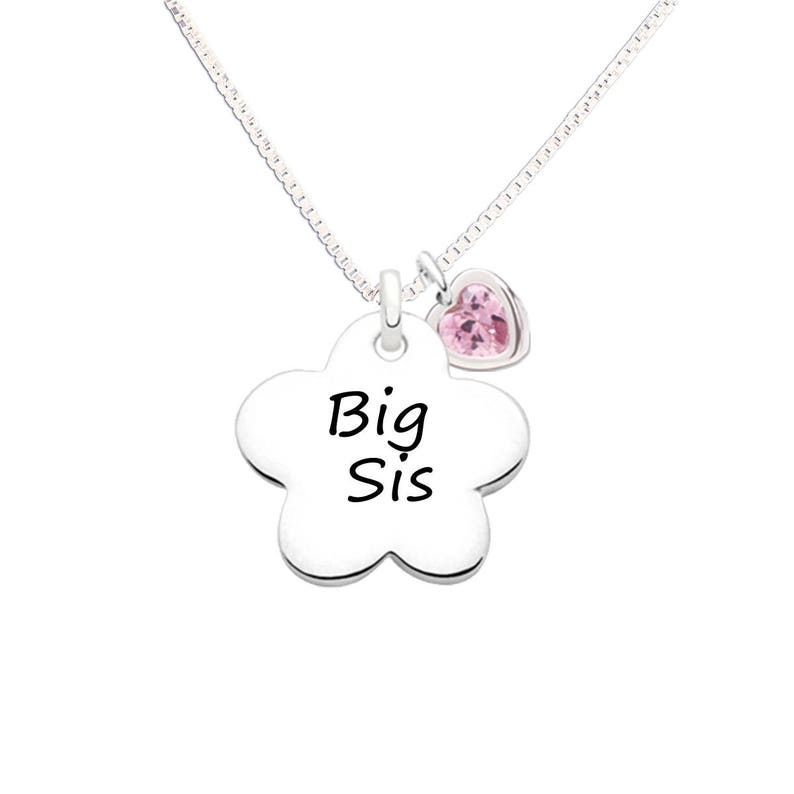 STERLING SILVER SISTER HEART WITH FLOWER CHARM WITH BOX CHAIN NECKLACE