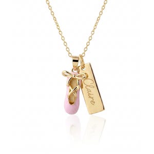Halskette in Form eines Ballettschuhs (14 Karat vergoldet) für Mädchen – Gravur optional – Geschenk für Tanzaufführungen, Ballettschmuck für Kinder, Nussknacker
