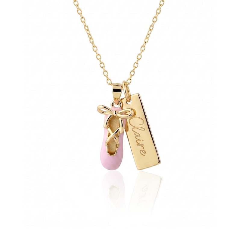 Girls 14K Gold-Plated Ballet Slipper or Ballerina Shoe Necklace - Optional Engraving - Dance Recital Gift, Kids Ballet Jewelry, Nutcracker image 1