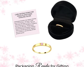 Little Girls 14K Gold-plated Baby Ring With Pink CZ Stone, New