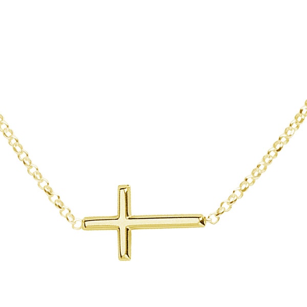 Collier croix horizontale plaqué or 14 carats, cadeau de première communion pour fille, cadeau de confirmation, enfant chrétien, adolescent, bijoux pour femme